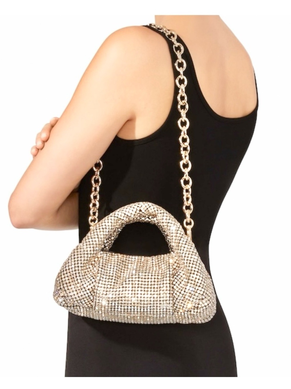 Stuart Weitzman Silver Crystal Mini Tote with Chain